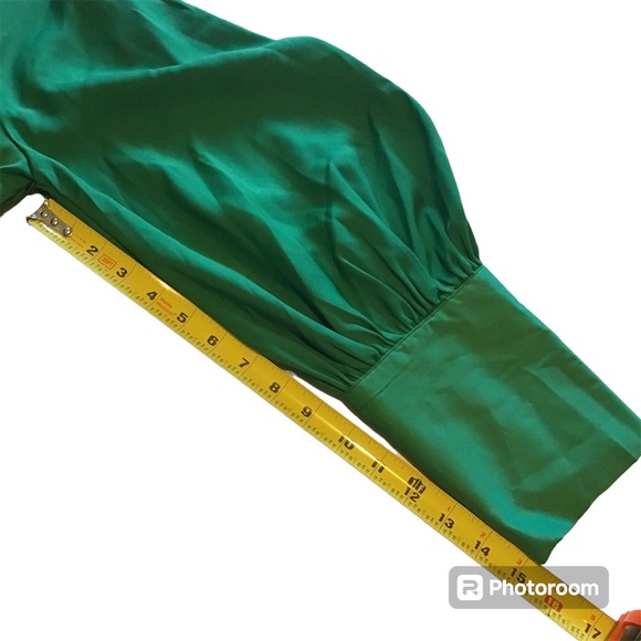 NWT XXL Who What Wear Long Sleeve Green Balloon Sleeve Top Blouse Keyhole Back - Picture 5 of 10